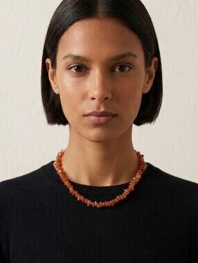 NWT Vintage Richelieu Genuine Carnelian Chip Necklace 16” Amber Red Stone Beaded